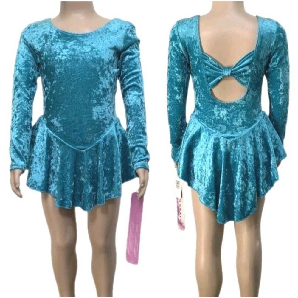 Gilda Marx Vintage Bow Keyhole Crushed Velvet Dance Skate Dress Leotard Kids 4/6